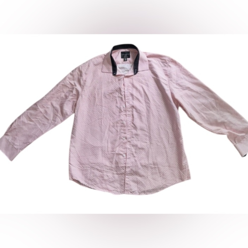 Elegant Men's Pink Dress Shirt with Dark Collar